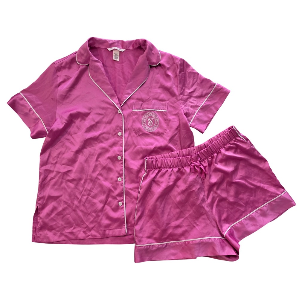 Victorias Secret Pink Satin Pajama Set Short Sleeve Shorts XS 420076-QAX